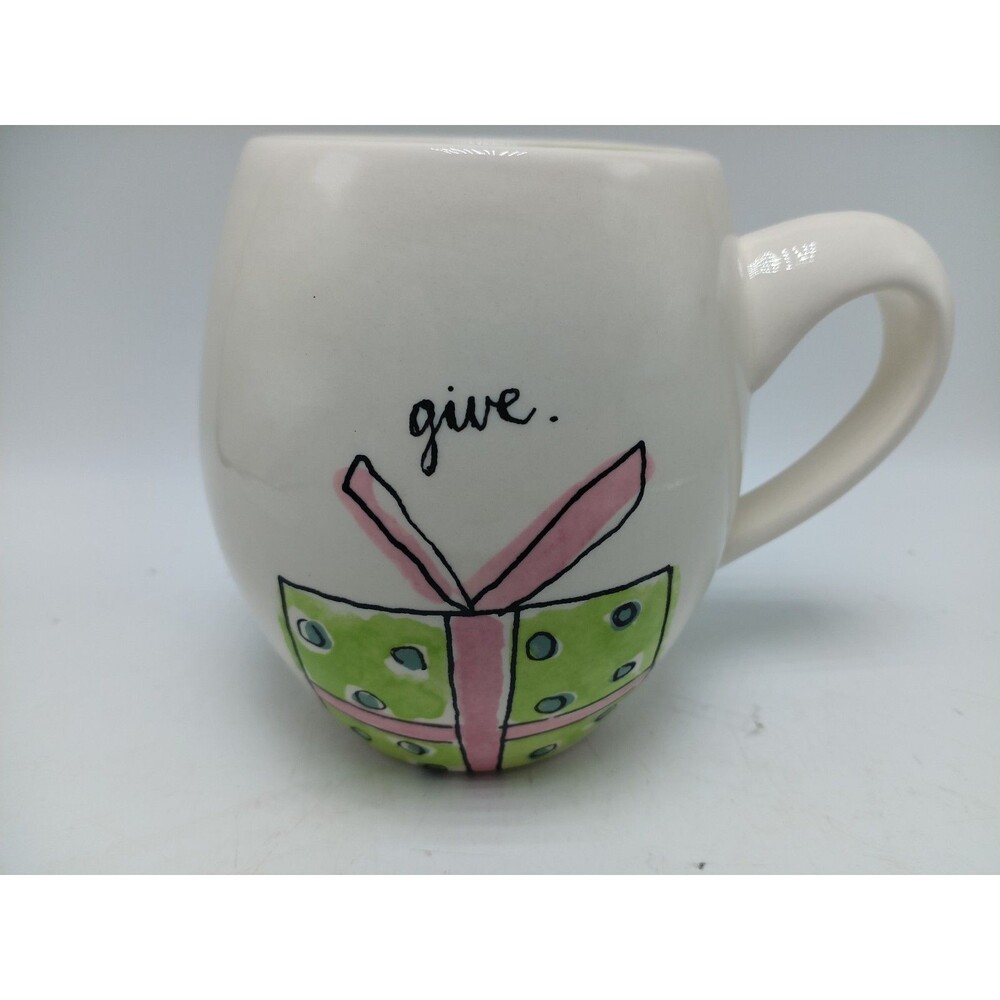 Rae Dunn Mug Joy to the World Greenish Yellow Interior New